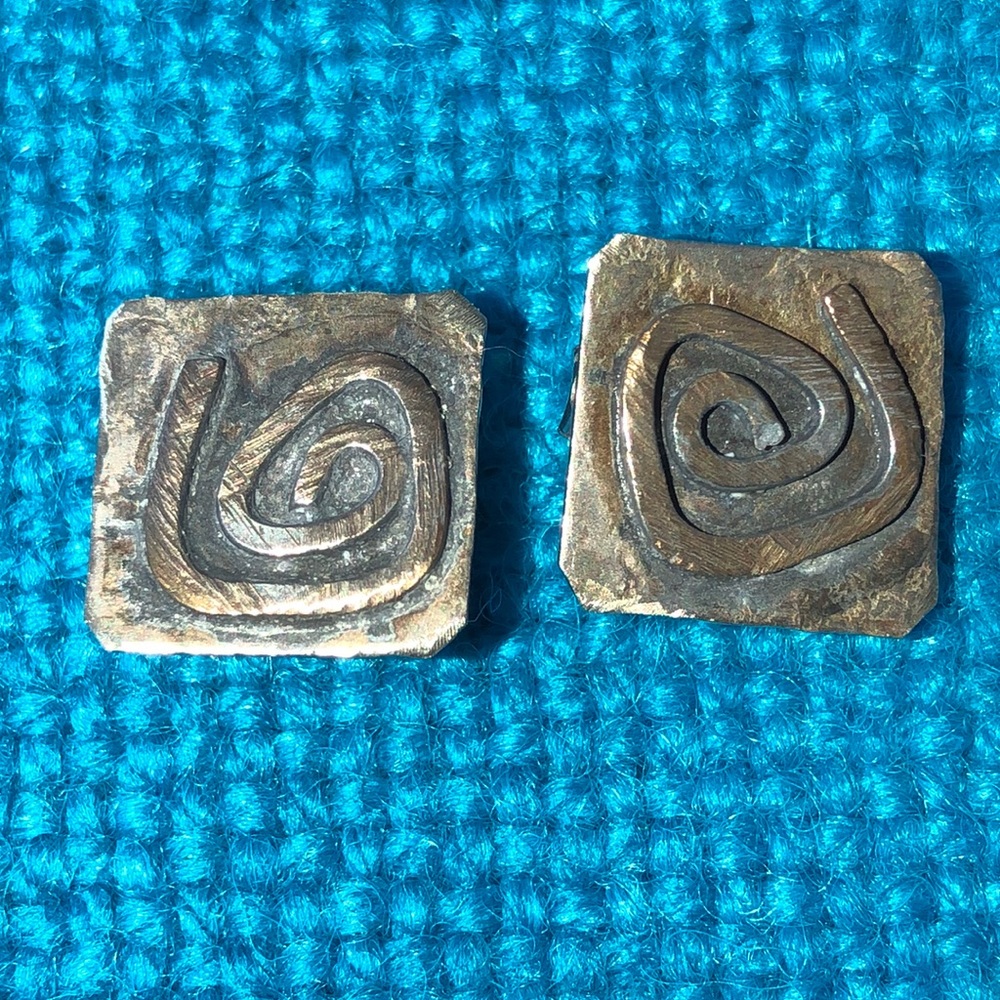 Mixed metals modernist sterling silver earrings